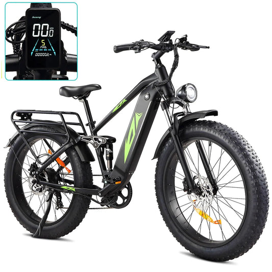 Electric Bike For Adults 1000W, 48V 17.5Ah Battery Adult Electric Bicycles, 26 Fat Tire Full Suspension Ebike, 28MPH Mountain Beach E Bike