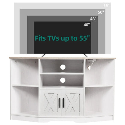Farmhouse Corner TV Stand Entertainment Center Media Console For TVs Up To 55 With Power Outlet