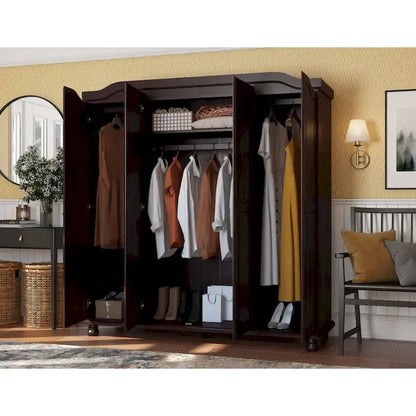 Palace Imports 100% Solid Wood Kyle 4-Door Wardrobe Armoire With Solid Wood Or Mirrored Doors