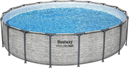 Steel Pro MAX 14 Ft. x 48 In. Round Metal Frame Above Ground Outdoor Swimming Pool Set With 1,000 Filter Pump, Ladder, And Cover, Gray
