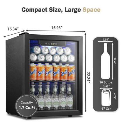 Auseo 126 Can Beverage Refrigerator And Cooler With Glass Door For Home/Office/Bar-Black