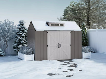 Rubbermaid Resin Garden Shed With Floor, 2.13 x 2.13 M, Weatherproof, Grey, For Storing Garden Tools, Lawnmowers, Bicycles And Pool Accessories