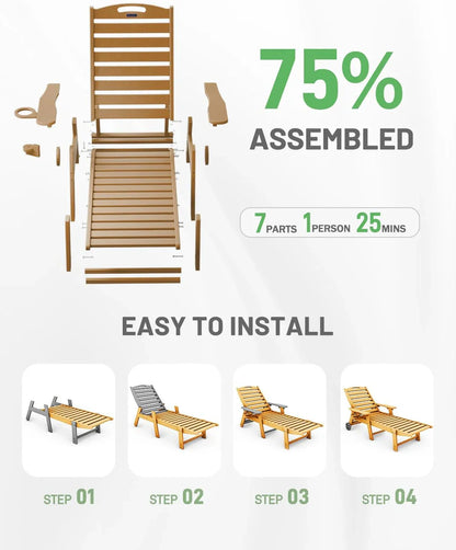 Lounge Chair Outdoor, Chaise Lounge, HDPE 6-Position Outdoor Chaise Lounge
