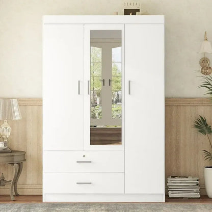 3-Door Mirror Wardrobe With Shelves And 2 Drawers