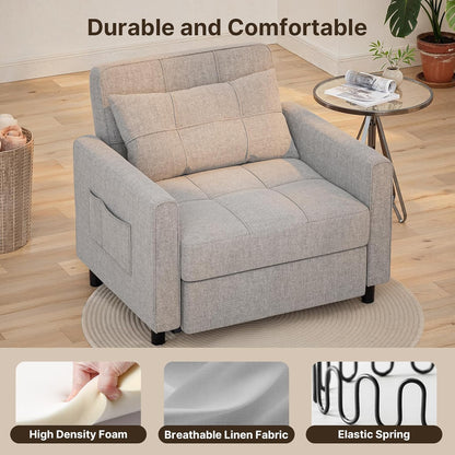 Sofa Bed Chair 3-in-1 Convertible Pullout Single Sleeper Chair Bed Spacious Multifunctional Sofa