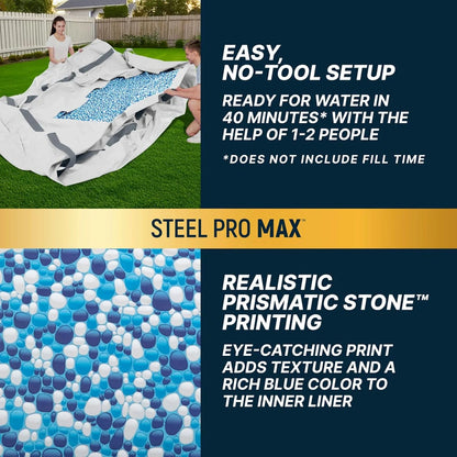 Steel Pro MAX 14 Ft. x 48 In. Round Metal Frame Above Ground Outdoor Swimming Pool Set With 1,000 Filter Pump, Ladder, And Cover, Gray
