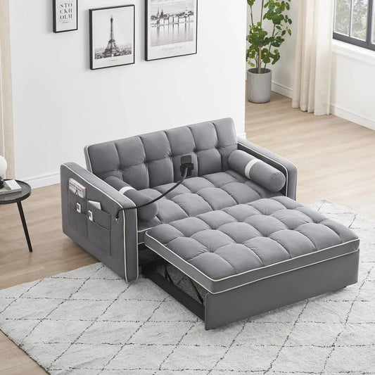 3-in-1 Sleeper Sofa Couch Bed For Living Room Apartment, Grey