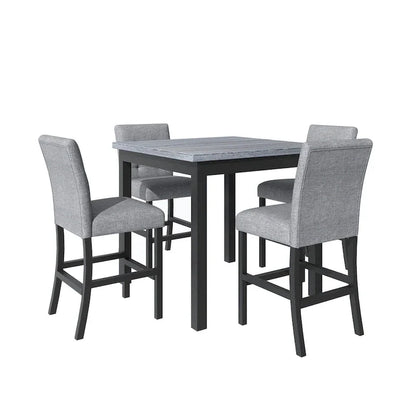 5 Piece Counter Height Dining Set, Wood Dining Table Set With Rectangle Table And 4 Upholstered High Back Chairs