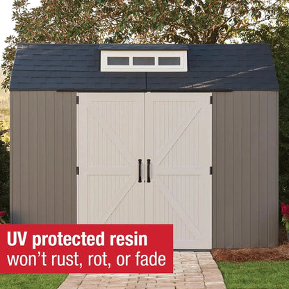 Rubbermaid Resin Garden Shed With Floor, 2.13 x 2.13 M, Weatherproof, Grey, For Storing Garden Tools, Lawnmowers, Bicycles And Pool Accessories