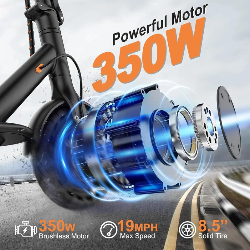 Electric Scooter, 350W/500W Powerful Motor, 8.5 In./10 In. Solid Rubber Tires, 19/22 Mph, 28/21/12 Mile Range, Dual Brakes