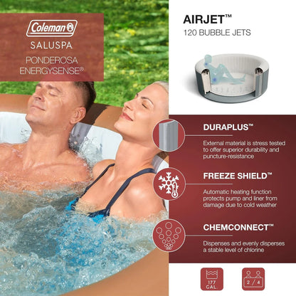 Coleman SaluSpa Miami AirJet 2 To 4 Person Round Inflatable Hot Tub Portable Outdoor Spa With 120 Soothing AirJets And Insulated Cover, Black