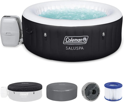 Coleman SaluSpa Miami AirJet 2 To 4 Person Round Inflatable Hot Tub Portable Outdoor Spa With 120 Soothing AirJets And Insulated Cover, Black