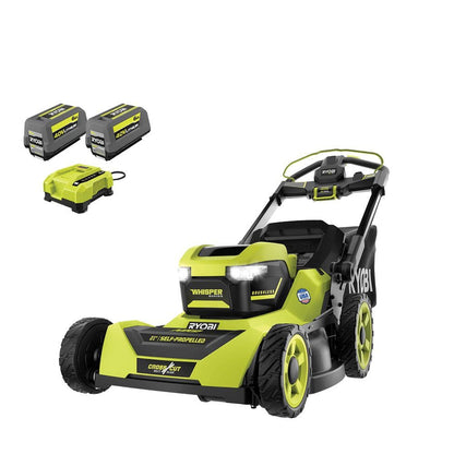 Ryobi 40V HP Brushless 21-in Self-Propelled Awd Lawn Mower, Whisper Series, Includes, 2 6.0Ah Batteries And Charger