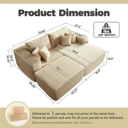 Hooowooo Modern Plush Sectional Sofa L-Shaped Couch With Removable Ottoman