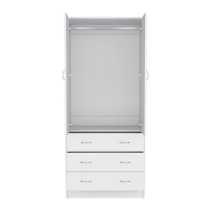 19 Modern Double-Door Armoire With 3 Drawers And 1 Hanging Rod For Bedroom