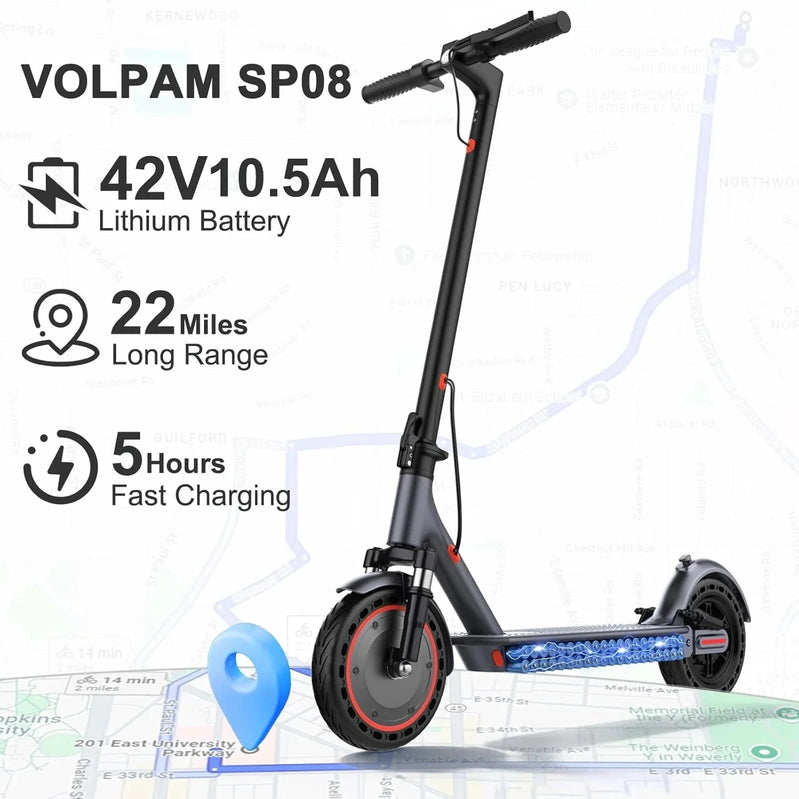Electric Scooter, 350W/500W Powerful Motor, 8.5 In./10 In. Solid Rubber Tires, 19/22 Mph, 28/21/12 Mile Range, Dual Brakes