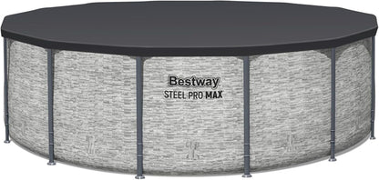Steel Pro MAX 14 Ft. x 48 In. Round Metal Frame Above Ground Outdoor Swimming Pool Set With 1,000 Filter Pump, Ladder, And Cover, Gray