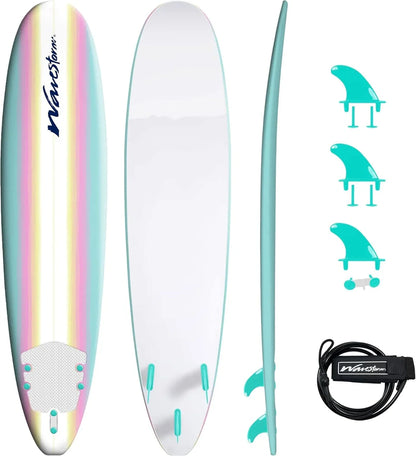 Wavestorm 8 Ft. Classic Surfboard//Foam Wax Free Soft Top Longboard For Adults And Kids Of All Levels Of Surfing