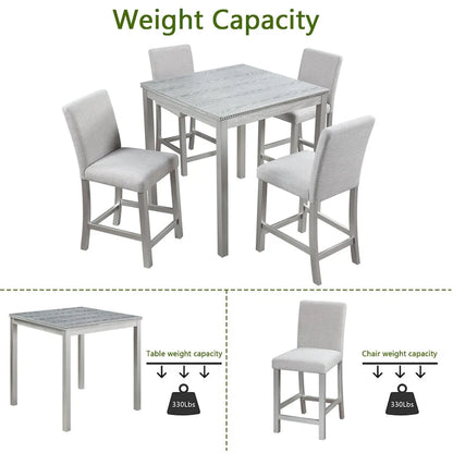 Modern 5-Piece Dining Set With Square Counter Height Table And 4 Upholstered Chairs