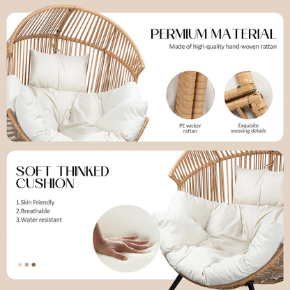 Walsunny Egg Chairs Outdoor Patio Wicker Oversized Egg Shell Lounger Lawn Chair With Cushion For Indoor Outside Porch Balcony Backyard