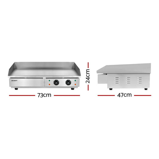 Devanti 73cm Commercial Electric Griddle Bbq Grill Plate 4400W Silver