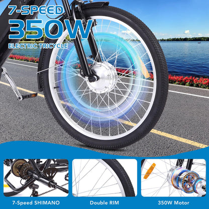 Garvee 3 Wheel Electric Bicycle For Men Women, 350W Motor Electric Tricycle For Adults
