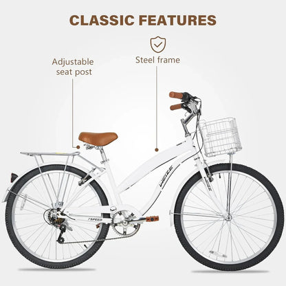 Weize Beach Cruiser Bike 26 In. Commuter Bicycle For Adult Men And Women 7-Speed/High-Carbon