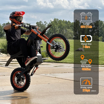 Tuttio Soleil01 Adult Electric Dirt Bike, With Branded Helmet, 2000W, 48V 21Ah Battery, 37Mph Full Suspension Mountain E-Bike
