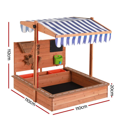 Adjustable Canopy Wooden Kids Sandpit w/Cover, Extras, Keezi