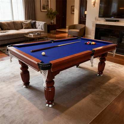 Classic Slate Pool Table With Cues And Balls Set For Home Or Lounge, Walnut Wood, 8 Ft