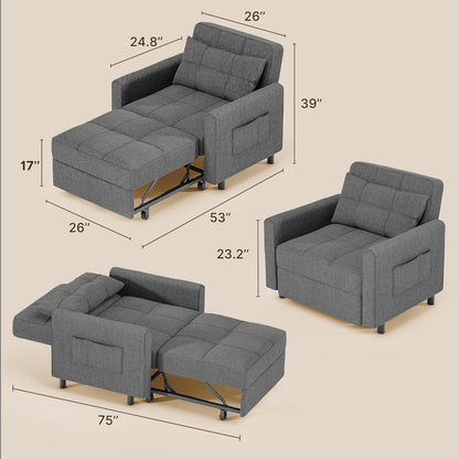 Sofa Bed Chair 3-in-1 Convertible Pullout Single Sleeper Chair Bed Spacious Multifunctional Sofa