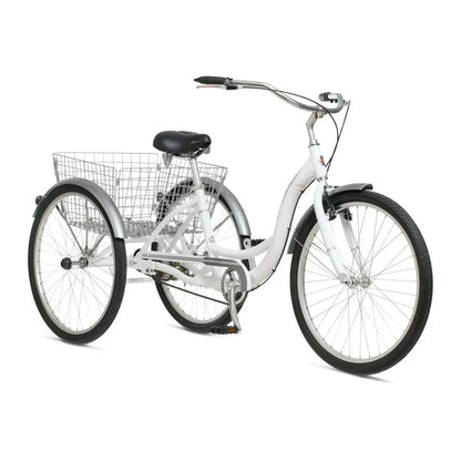 Schwinn Meridian Adult Tricycle, Men's And Women's Beach Cruiser, 26-inch Wheels, Low Step-Through, Wide Saddle, Folding Rear Basket