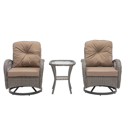 3 Pieces Outdoor Swivel Rocker Patio Chairs, 360 Degree Rocking Patio Conversation Set