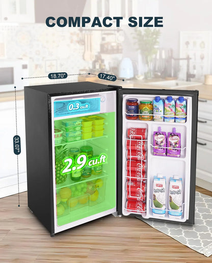 Upstreman 3.2 Cu. Ft. Mini Fridge With Freezer, Single Door Mini Fridge, Dorm Fridge, Adjustable Thermostat, Black-BR321