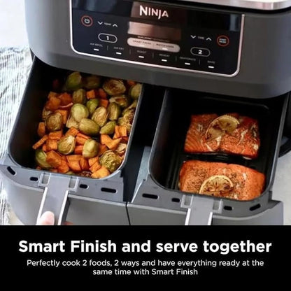 Ninja DZ201 Foodi 8 Quart 6-in-1 DualZone 2-Basket Air Fryer With 2 Independent Frying Baskets, Match Cook And Smart Finish To Roast, Broil