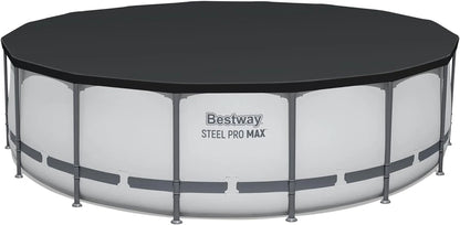 Steel Pro MAX 14 Ft. x 48 In. Round Metal Frame Above Ground Outdoor Swimming Pool Set With 1,000 Filter Pump, Ladder, And Cover, Gray