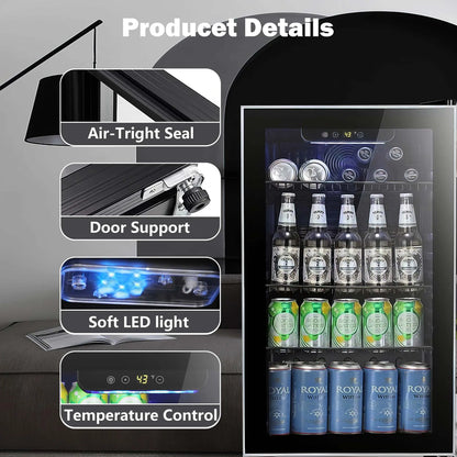Auseo 126 Can Beverage Refrigerator And Cooler With Glass Door For Home/Office/Bar-Black