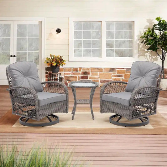 3 Pieces Outdoor Swivel Rocker Patio Chairs, 360 Degree Rocking Patio Conversation Set