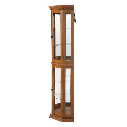 Corner Curio Cabinet With Lights, Adjustable Tempered Glass Shelves, Mirrored Back, Display Cabinet