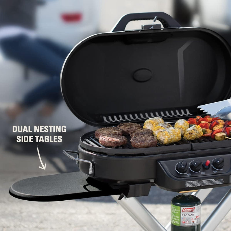 RoadTrip Portable Stand-Up Propane Grill With 3 Adjustable Burners And Instastart Ignition, 20,000 BTUs Of Power For Outdoor Cooking