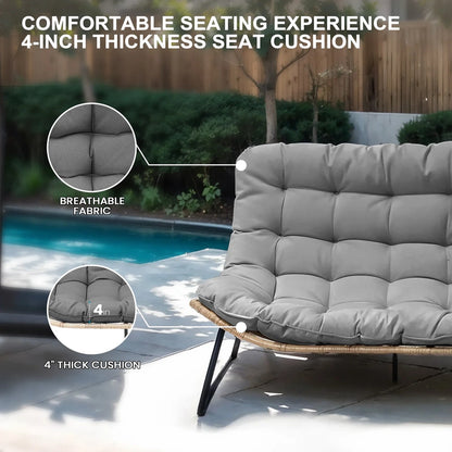 Crestlive Products Patio Loveseat, All-Weather Rattan Large Furniture With Soft Cushions, Outdoor Loveseat For Balcony, Poolside, Backyard, Beige