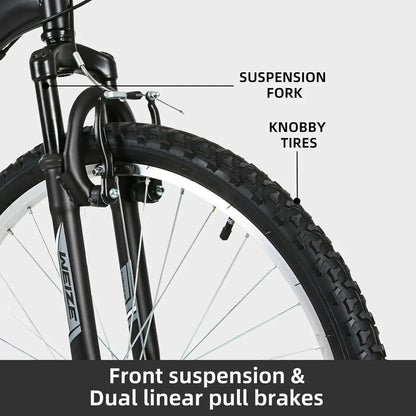 Weize Mountain Bike 26 27.5 In. Outdoor Hybrid Bikes 18-Speed High-Carbon Steel Full Suspension