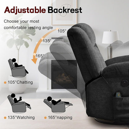 Rocker Recliner, Glider Recliner Chairs For Adults, 360 Degree Swivel Rocking Chair With Massage And Heating