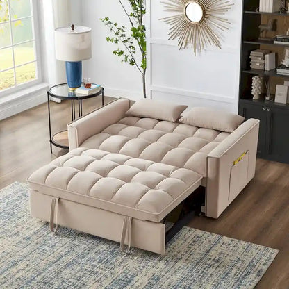 4 in1 Loveseat Sofa Bed With Armrests And Storage Pockets, Multi-Function Tufted Pull-Out Sofa Bed With Adjustable Backrest