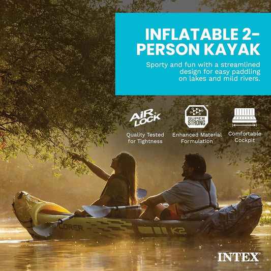 Intex 68307EP Explorer K2 Inflatable Kayak Set, Includes Deluxe 86 In. Aluminum Oars And High