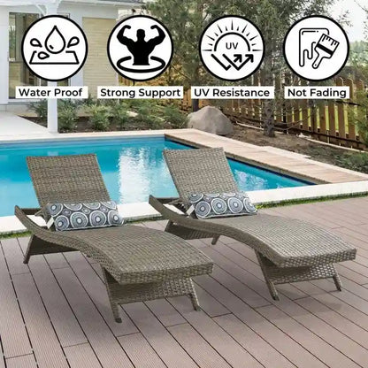 All Weather Wicker Chaise Lounge, Set Of 2