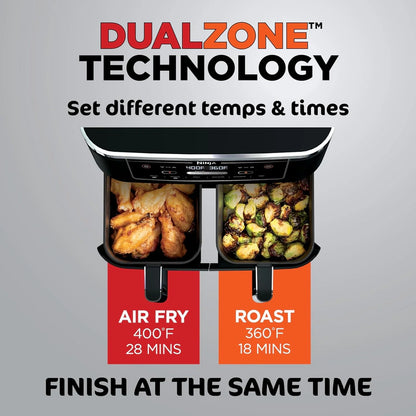 Ninja Foodi 10QT 6-in-1 DualZone Smart XL Air Fryer, 2 Independent 5QT Baskets, Smart Cook Thermometer, Match Cook, Smart Finish, Air Fry, DZ550