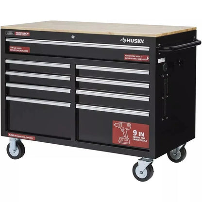 46 In. W x 24 In. D 9-Drawer Gloss Black Deep Tool Chest Mobile Workbench