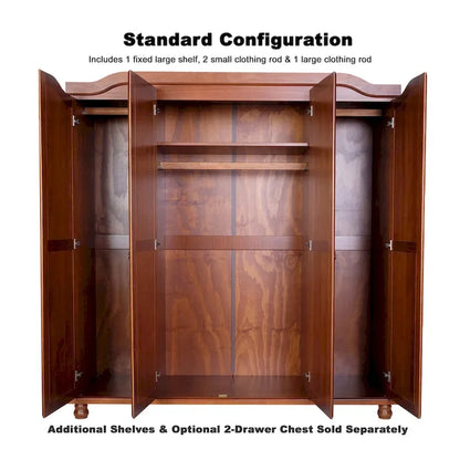 Palace Imports 100% Solid Wood Kyle 4-Door Wardrobe Armoire With Solid Wood Or Mirrored Doors
