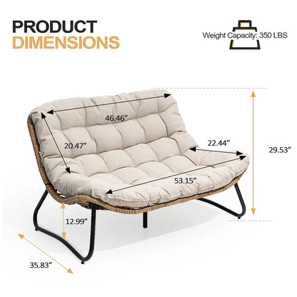 Crestlive Products Patio Loveseat, All-Weather Rattan Large Furniture With Soft Cushions, Outdoor Loveseat For Balcony, Poolside, Backyard, Beige